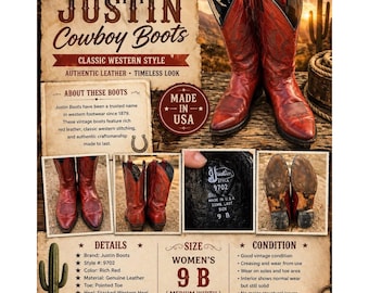Justin Boots Vintage damskie rozmiar 9 B czerwone kowbojskie koncertowe z wyciętym noskiem