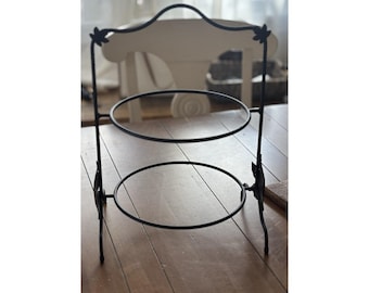 Longaberger Wrought Iron Metal 2 Tier Pie Rack Server Stand ONLY With Leaves Vtg