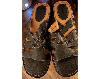 Born Sandalen Damen 10 Folien Marine Blau Leder Casual Open Toe NWOT New Boho
