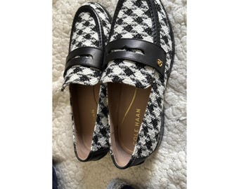 Cole Haan Lux Pinch Penny Loafer Natural Canvas Black Houndstooth NWT 159 Sz 6