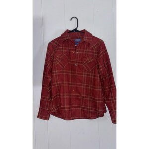 Pendleton Epic 100% wollen shirt met lange mouwen en pareldrukgeruite geruite stof S bruin/rood dames