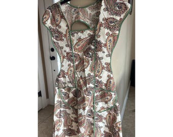 Vintage Paisley  Womens Tie Back Apron House Smock Floral Dress Xs Retro 60s
