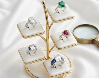 Anillo de rubí, esmeralda y zafiro chapado en oro de 18 quilates con múltiples piedras, anillo delicado de moissanita y plata de ley hecho a mano para mujer.