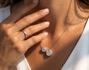 Collana Toi et Moi in argento sterling 925 con moissanite per ragazze, ciondolo con moissanite per donna