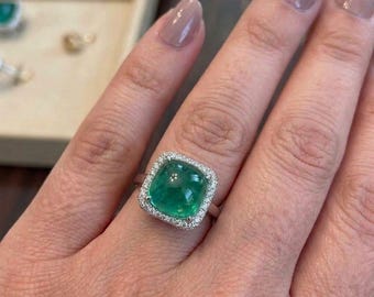 Anello nuziale in argento placcato oro bianco 14 carati con smeraldo Sugarloaf, anello da cocktail da donna con diamante e moissanite