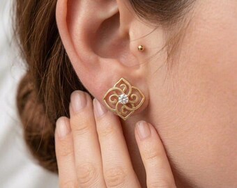 Moissaniet 18 kt vergulde sterlingzilveren oorbellen, handgemaakte unieke damesoorbellen met gouden afwerking