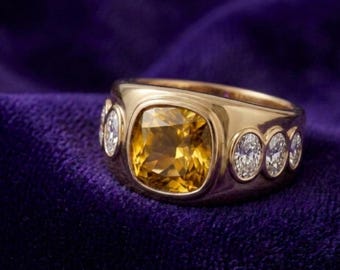 Anello da donna Nudo Style in argento sterling placcato oro 18 carati con moissanite e citrino incastonati a castone.