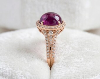 Anello di fidanzamento solitario in argento placcato oro rosa con quarzo rosa e moissanite, anello da cocktail da donna.