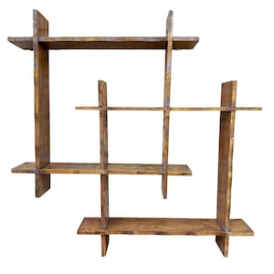 Vintage MCM Interlocking Wood Wall Shelf Mid Century Gaybox Shadow Box Display