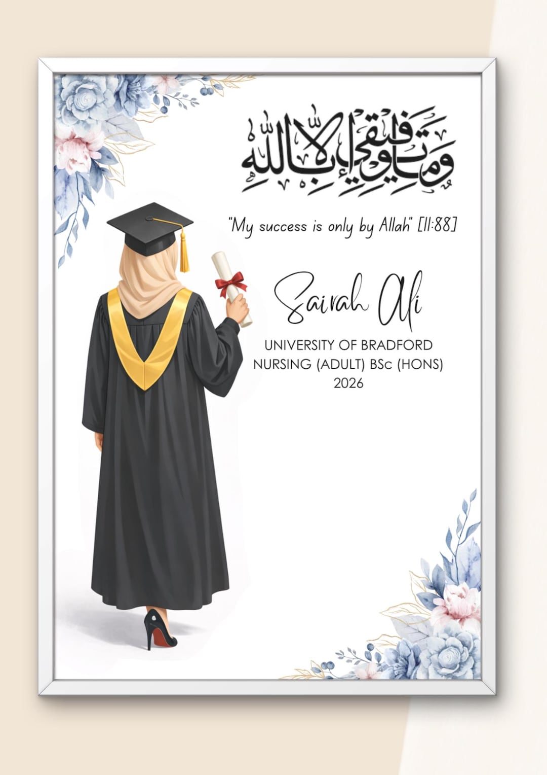Personalized Islamic Graduation Print | Arabic Calligraphy Wall Art ...