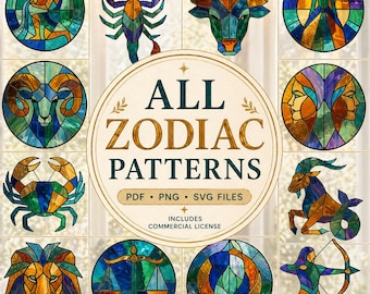 Lot de motifs de vitraux du zodiaque : 12 modèles d'attrape-soleil signes astrologiques (téléchargement numérique)
