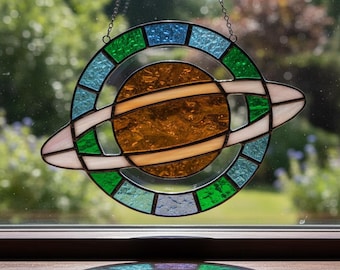 Saturn Glasmalerei: Moderner himmlischer Suncatcher (Digitaler Download)