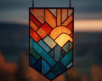 Padrão de montanha em vitral: Modelo geométrico para apanhador de sol (Download digital)