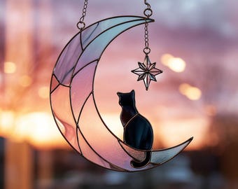 Vitral com Gato na Lua, Apanhador de Sol Celestial (Download Digital)