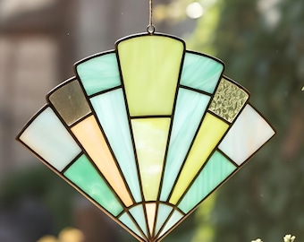 Modelo de vitral em forma de leque para pendurar na janela, em formato PDF numerado, para download digital.