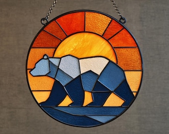 Padrão geométrico de urso em vitral, arte moderna da vida selvagem (download digital)