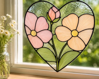 Modèle attrape-soleil motif coeur fleur vitrail (PDF SVG PNG)