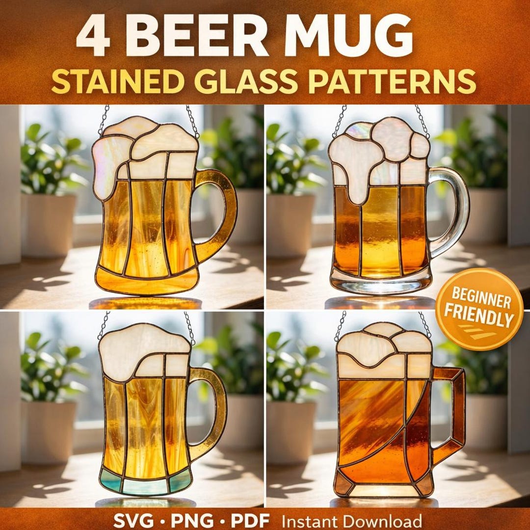 Geometric Beer Mug Stained Glass Pattern Set (4 Designs) (digital ...