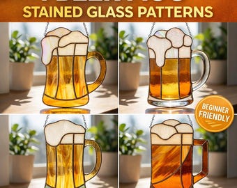 Conjunto de padrões geométricos de vitral para canecas de cerveja (4 modelos) (Download digital)