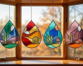 Conjunto de Vários Moldes Geométricos em Formato de Gota para Vitral: Modelos Modernos de Apanhadores de Sol com Tema Botânico (PDF, SVG, PNG)