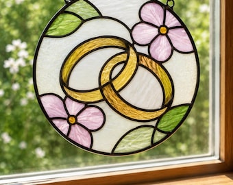 Modèle de vitrail d'alliances : modèle attrape-soleil floral (téléchargement numérique)