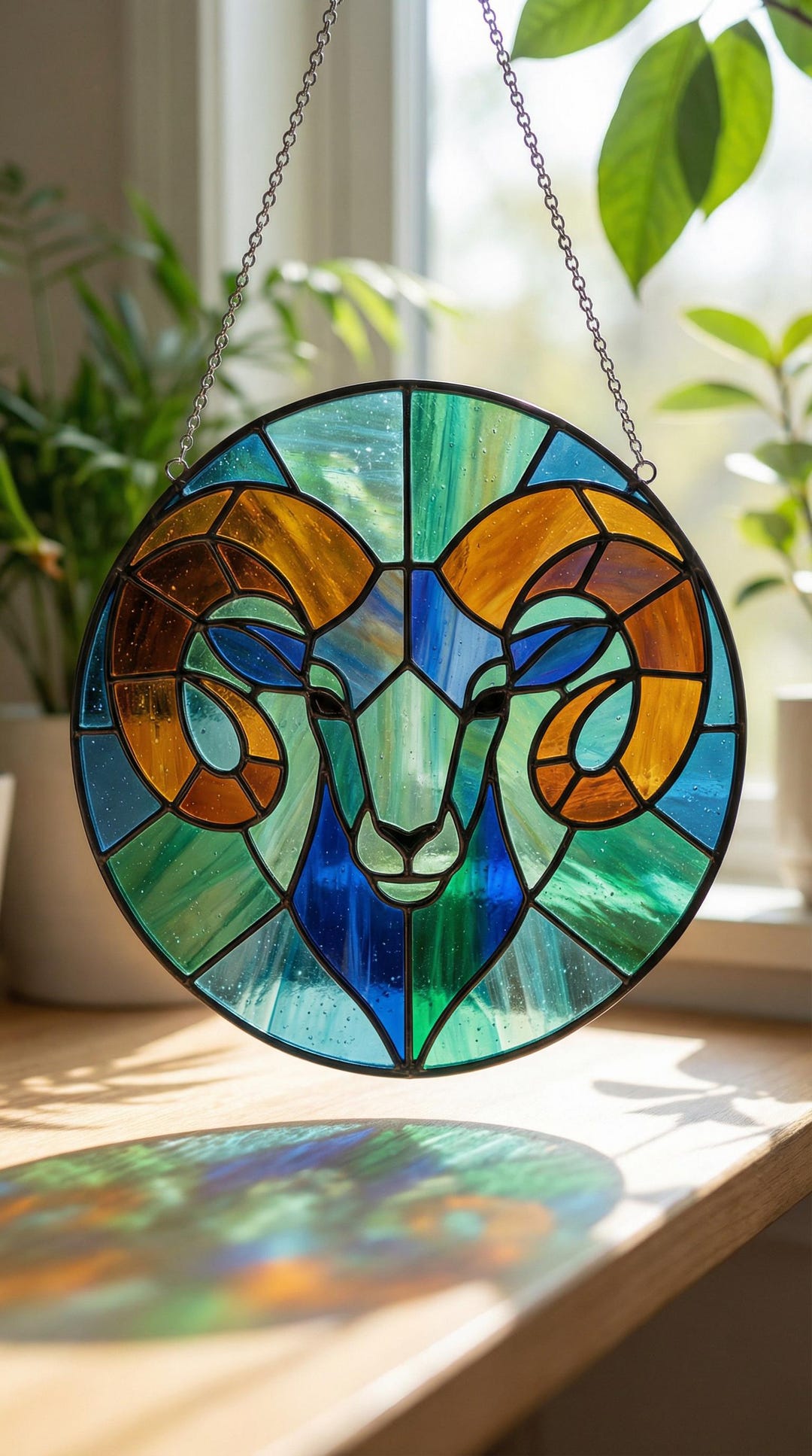 Geometric Aries Stained Glass Pattern: Modern Zodiac Ram Suncatcher ...
