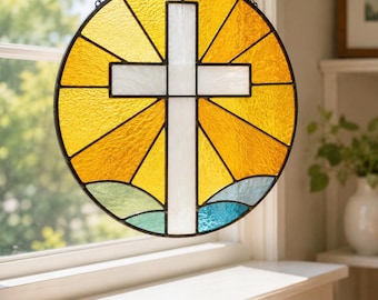 Modèle attrape-soleil motif vitrail croix géométrique (SVG PDF PNG)