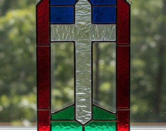 Vitral com padrão geométrico de cruz para apanhador de sol, decoração religiosa moderna (download digital)