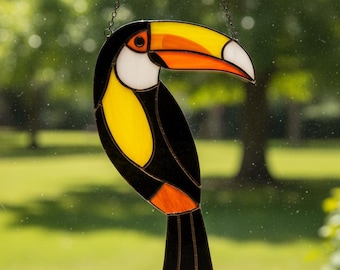 Motif géométrique de vitrail toucan, attrape-soleil DIY (téléchargement numérique)