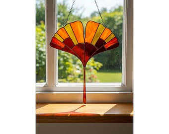 Padrão de vitral de folha de ginkgo, modelo moderno para apanhador de sol (download digital)