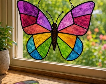 Modèle de vitrail papillon : modèle attrape-soleil insecte moderne (SVG, PDF, PNG)
