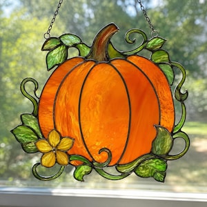 Pumpkin Vines Stained Glass Pattern | Fall Harvest Suncatcher | SVG PDF Digital Download