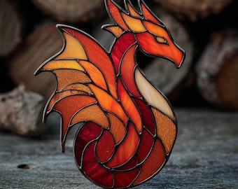 Plantilla de atrapasol de fantasía moderna con patrón de vitral de dragón geométrico, bricolaje, bestia mítica, descarga digital