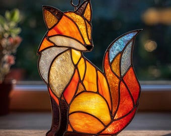 Patrón geométrico de vitral de zorro, plantilla moderna para atrapasol (descarga digital)