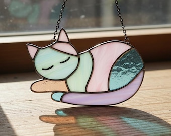 Molde digital para vitral com padrão geométrico de gato, moderno, para decoração de animais de estimação, faça você mesmo.