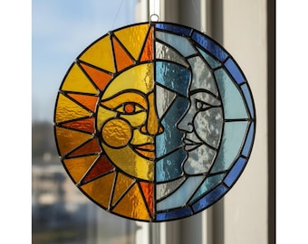 Padrão de vitral do Sol e da Lua, Apanhador de Sol Celestial (Download Digital)