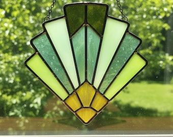 Padrão de vitral Art Déco para apanhador de sol – Design geométrico em forma de leque (Download em PDF)