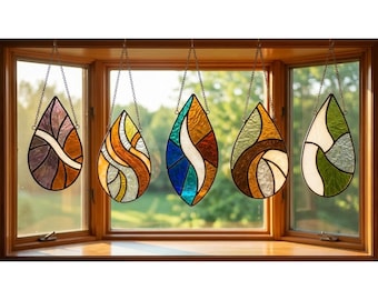 Pacote de Moldes para Vitrais: 5 Moldes Geométricos para Apanhadores de Sol em Formato de Gota (Download Digital)