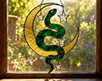Motif attrape-soleil serpent céleste et lune : bouclier de serpent mystique DIY (téléchargement numérique - svg, png, pdf)