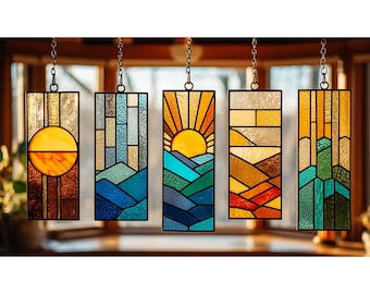 Pacote de padrões de vitrais: 5 modelos modernos de vitrais com paisagens (download digital)