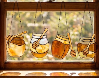 Pacote de Moldes para Vitrais: 4 Moldes Geométricos para Apanhadores de Sol em Formato de Potes de Mel (Download Digital)