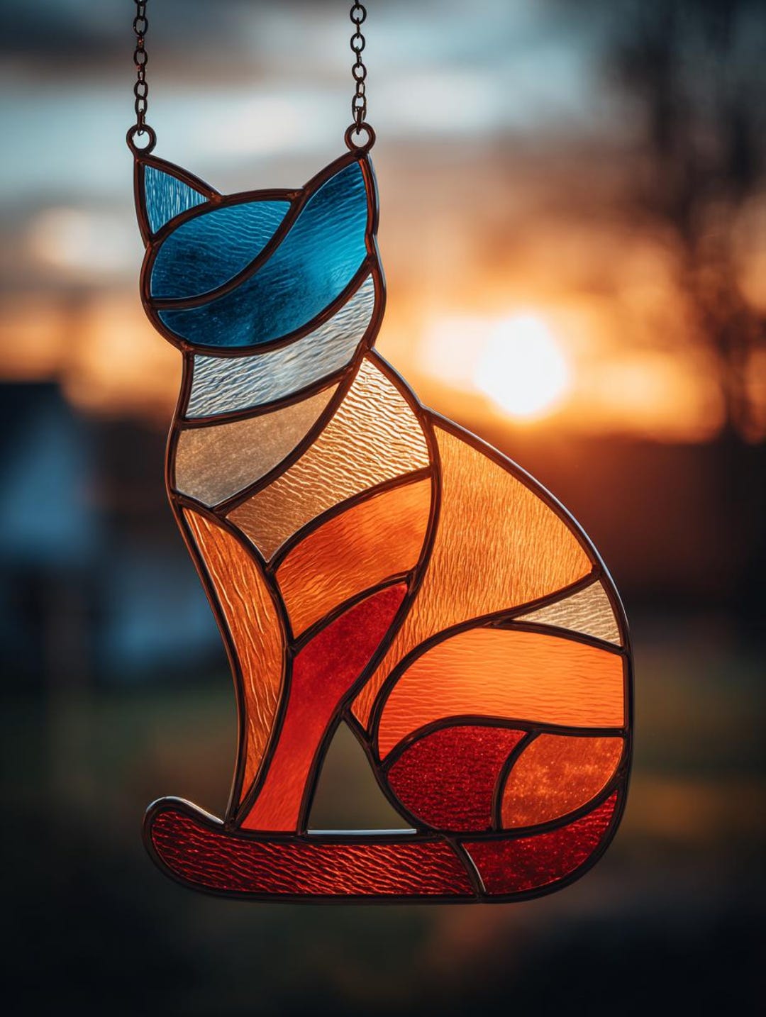 Geometric Cat Suncatcher Stained Glass Pattern, Modern DIY Template ...