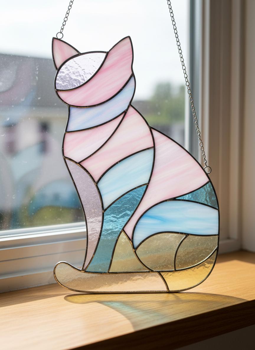 Geometric Cat Suncatcher Stained Glass Pattern, Modern DIY Template ...