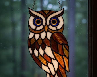 Patrón geométrico de búho en vitral: Plantilla para atrapasol (descarga digital)