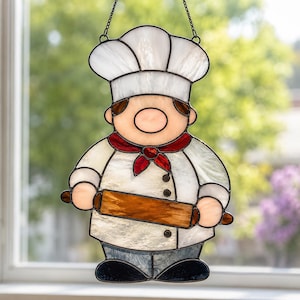 Chef Stained Glass Pattern | Kitchen Cook Suncatcher | SVG PDF Digital Download