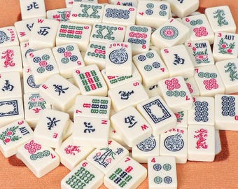 Engraved Melamine Mahjong Tiles, Pressed Smooth Rounded Edges Game Night Set With Bag