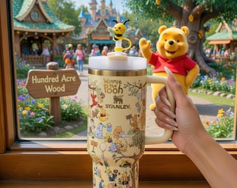 40oz Winnie the Pooh tumbler Cup, Stainless Steel Cup with Straw Bee Accessories