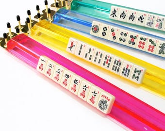 Mahjong Racks with Metal Ends (Set of 4), Clear Transparent Finish – Multicolor