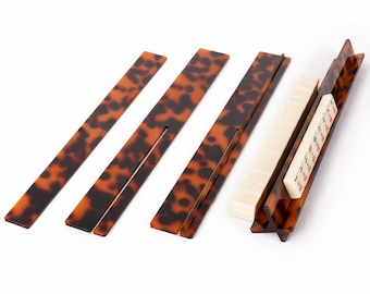 Mahjong Racks and Pushers (Set of 4), Injected Acrylic Matte Finish, Tortoise Shell with Slot Design
