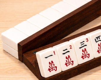Mahjong Racks and Pushers Set | Wanut Wood Finish with Magnetic Pushers